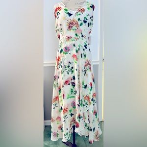 Calvin Klein white floral silk sleeveless dress size 10